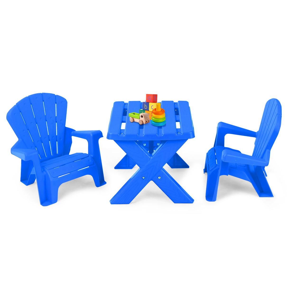 Kids Plastic Table with 2 Adirondack Chairs Set, Toddler Play Table and Chairs for Tea Time