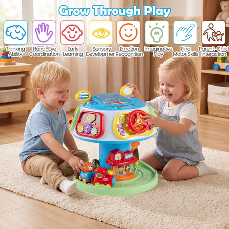 7-in-1 Interactive Toddler Activity Cube Rotatable Busy Board