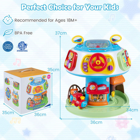 7-in-1 Interactive Toddler Activity Cube Rotatable Busy Board