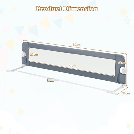 180 x 42 cm Foldable Bed Rail for Toddlers, Swing Down Baby Bed Guard Rail