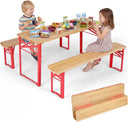 HONEY JOY 110 CM Folding Kids Picnic Table & Bench Set, No Assembly Wooden Toddler Table