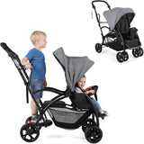 Sit and Stand Stroller, Foldable Double Stroller with Wristband