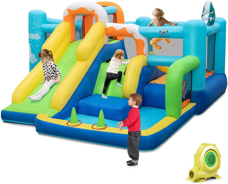HONEY JOY Inflatable Waterslide, 6-in-1 Pirate Ship Bounce House