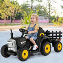 HONEY JOY Kids Ride On Car, 12V Electric Ride On Tractor with Trailer for Children, Electric Toy Car for Over 3 w/Remote Control