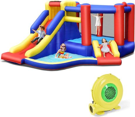 HONEY JOY Inflatable Bounce House with Large Jumping Area, Dual Slide, Ball Pit, Climb Wall, Basketball Hoop
