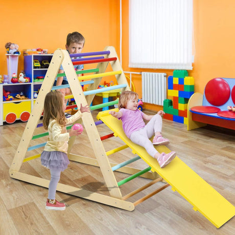 HONEY JOY Foldable Triangle Climber with Reversible Ramp, 2 in 1 Wooden Climbing Toys