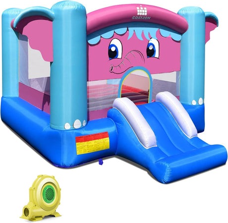 HONEY JOY Inflatable Bounce House, 3-in-1 Elephant Theme Kids Jumping Castle with Jumping Area