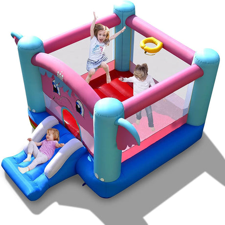 HONEY JOY Inflatable Bounce House, 3-in-1 Elephant Theme Kids Jumping Castle with Jumping Area