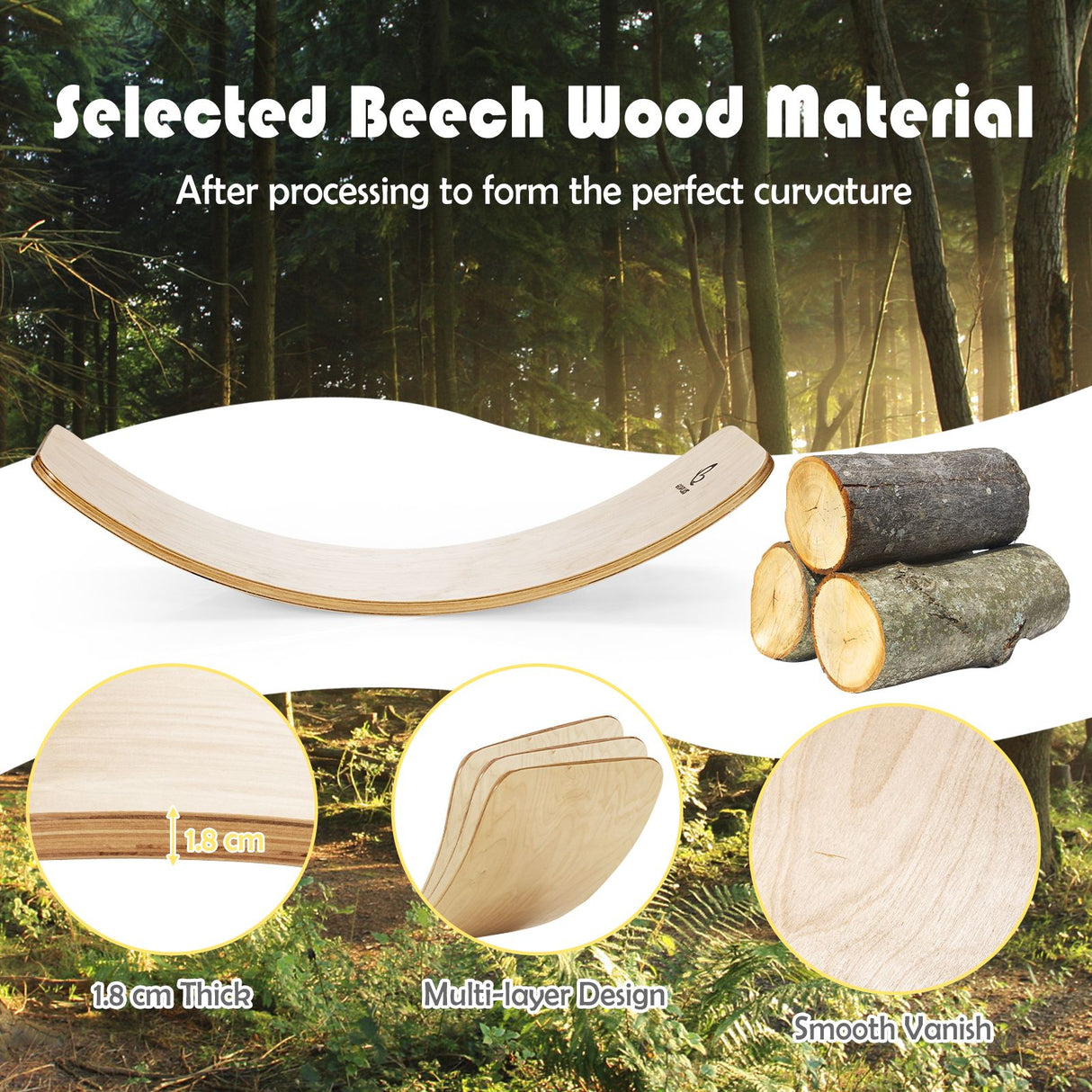 88.5 cm Wooden Balance Board for Balance Training Indoors and Outdoors