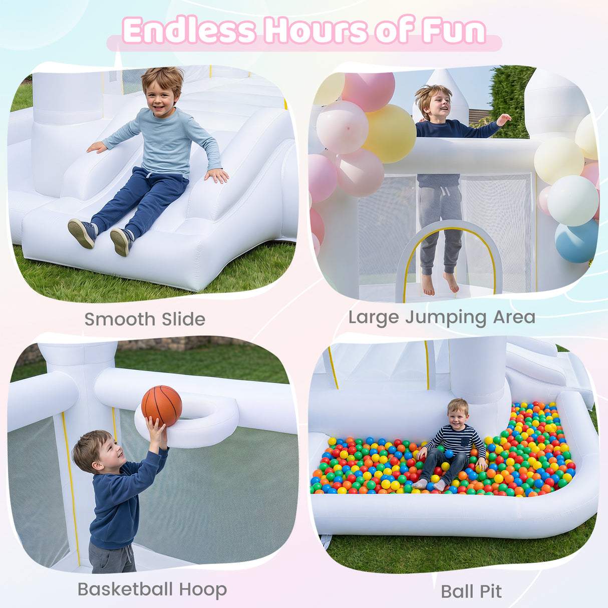 Inflatable Bounce House for Kids with Slide Basketball Hoop and Ball Pit