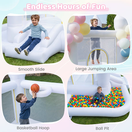 Inflatable Bounce House for Kids with Slide Basketball Hoop and Ball Pit