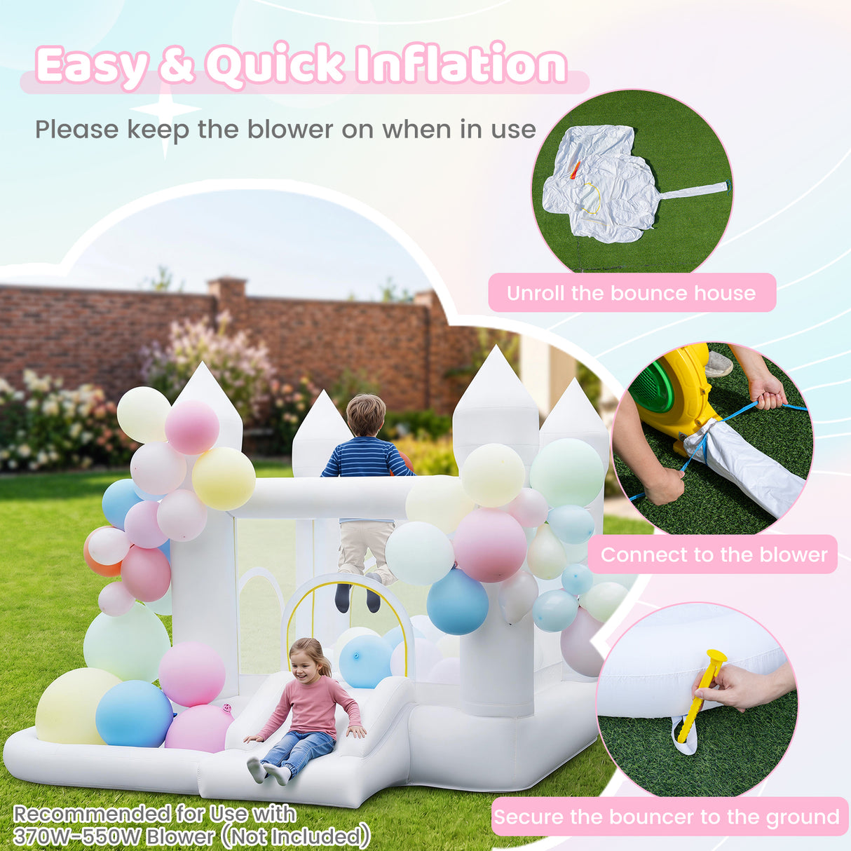Inflatable Bounce House for Kids with Slide Basketball Hoop and Ball Pit