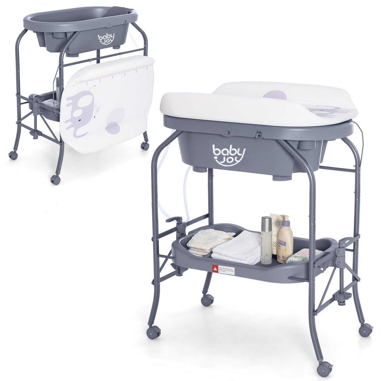 2 in 1 Baby Changing Table with Bath Tub Unit, Folding Diaper Dresser Station