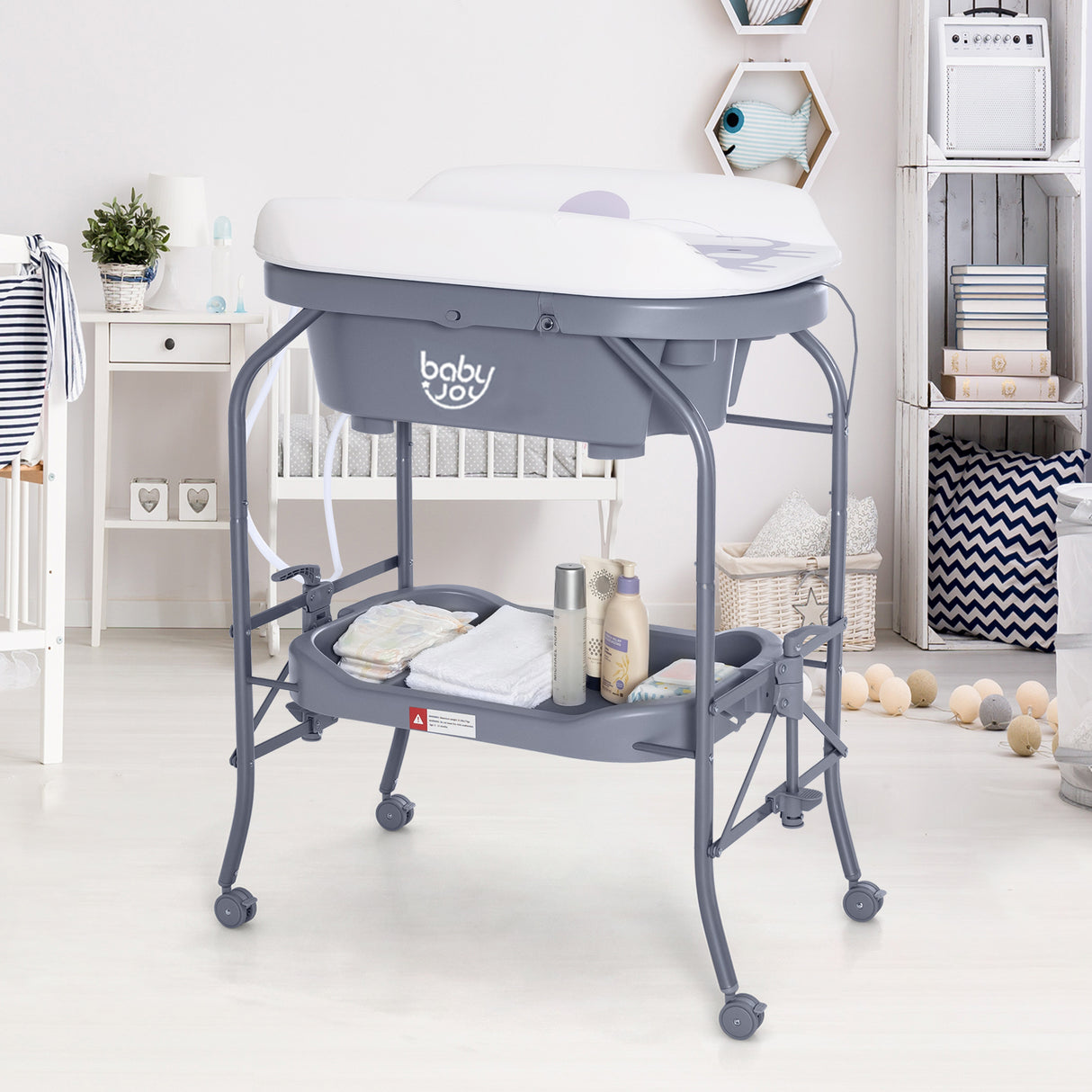 2 in 1 Baby Changing Table with Bath Tub Unit, Folding Diaper Dresser Station