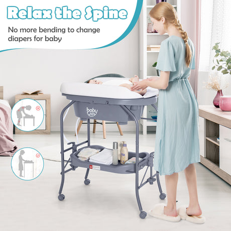 2 in 1 Baby Changing Table with Bath Tub Unit, Folding Diaper Dresser Station