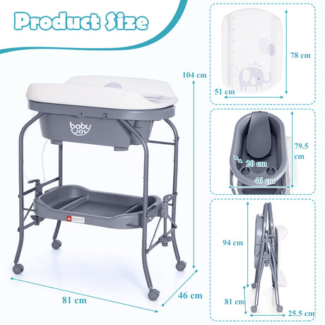 2 in 1 Baby Changing Table with Bath Tub Unit, Folding Diaper Dresser Station