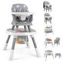 Multi-functional high chair with toy storage and additional seating arrangements on a white background