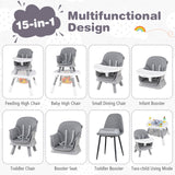 Multifunctional baby chair with various uses on a white background