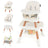 Multi-functional baby high chair and play table with various attachments on a white background