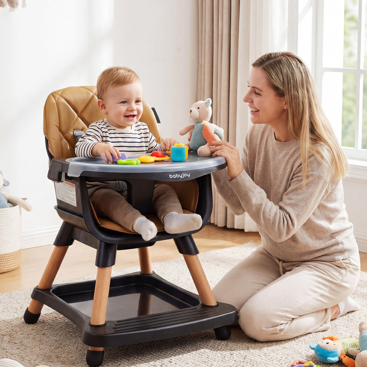 9-in-1 Convertible High Chair, Infants Booster Seat w/Harness and Waterproof Seat Cushion