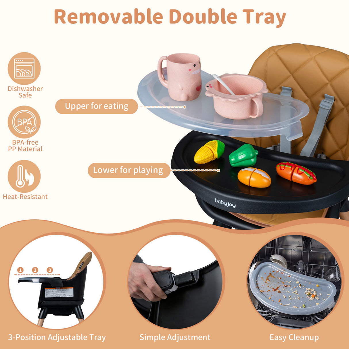 9-in-1 Convertible High Chair, Infants Booster Seat w/Harness and Waterproof Seat Cushion