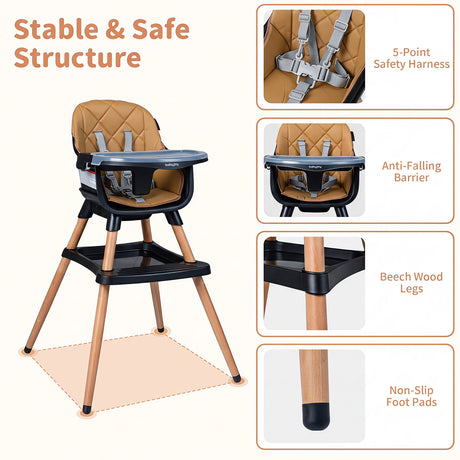9-in-1 Convertible High Chair, Infants Booster Seat w/Harness and Waterproof Seat Cushion