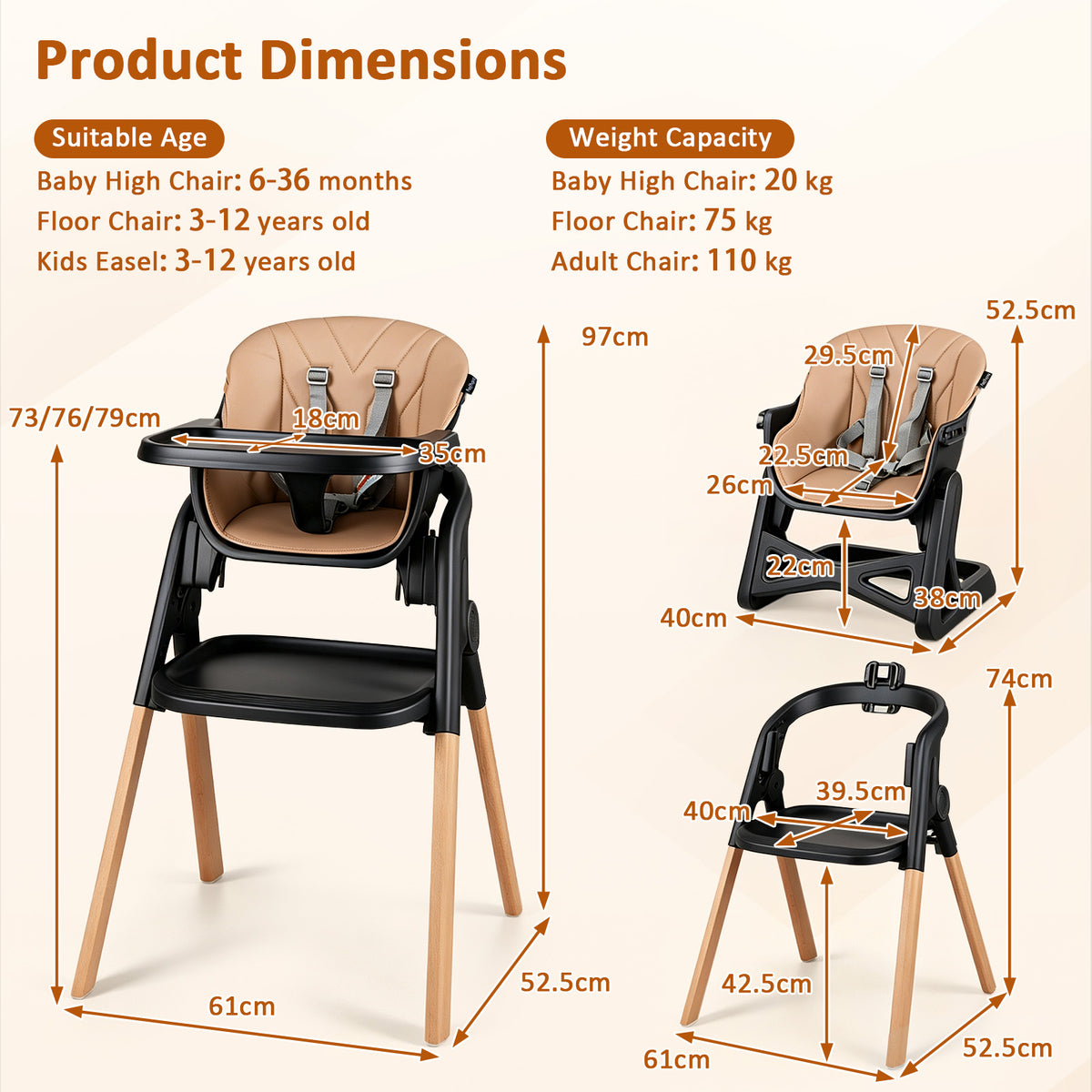 BABY JOY 7-in-1 Convertible Foldable Baby High Chair w/Adjustable Tray