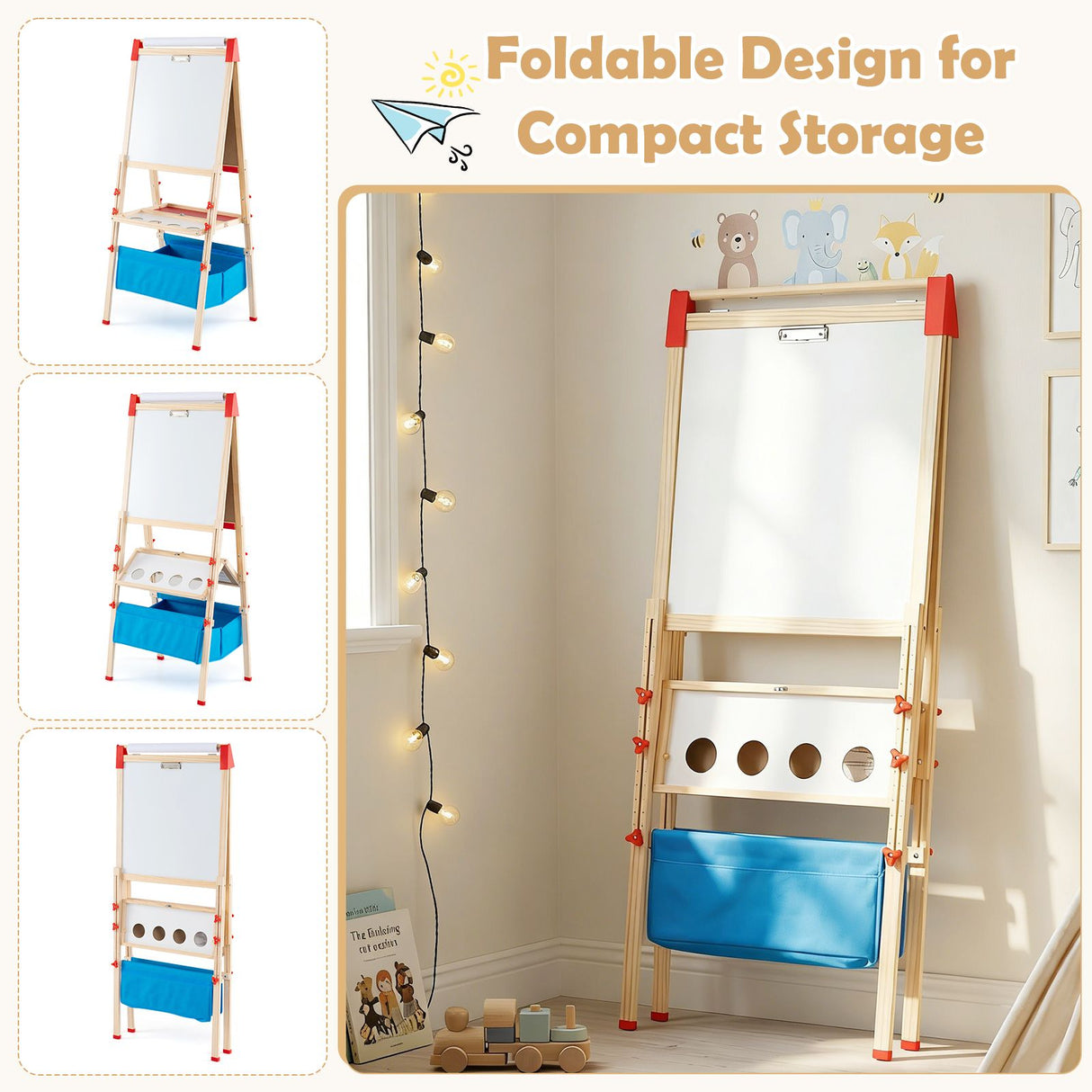 Adjustable Art Easel with Magnetic Chalkboard and Whiteboard