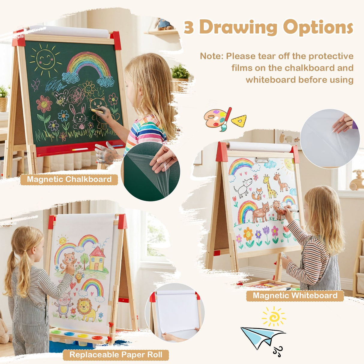 Adjustable Art Easel with Magnetic Chalkboard and Whiteboard