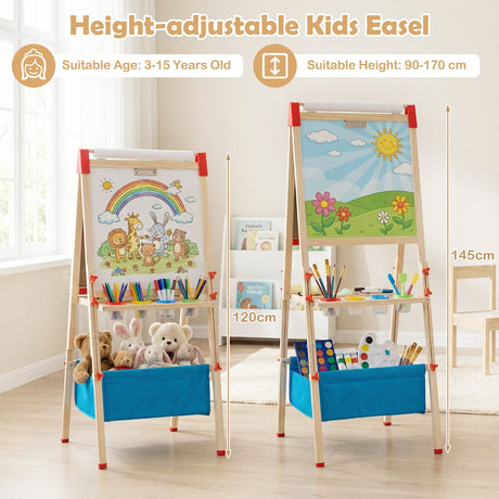 Adjustable Art Easel with Magnetic Chalkboard and Whiteboard