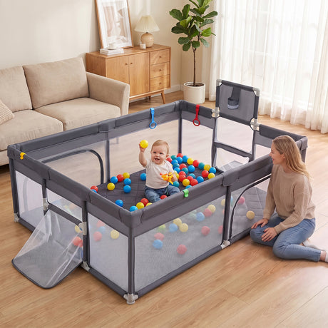 Large Baby Play Yard w/ Basketball Hoop & 2 Soccer Goals