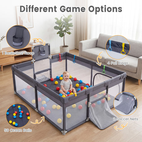 Large Baby Play Yard w/ Basketball Hoop & 2 Soccer Goals