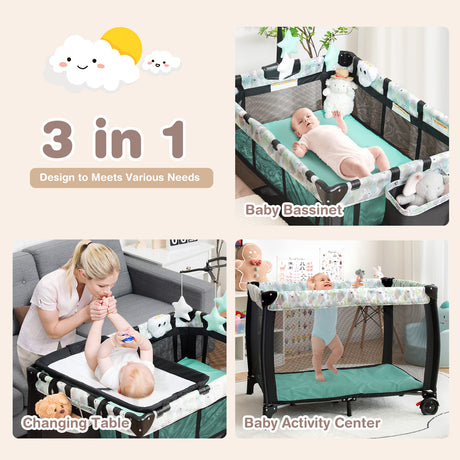 BABY JOY 3-in-1 Portable Baby Bassinets, Folding Travel Cot for Infant Toddler
