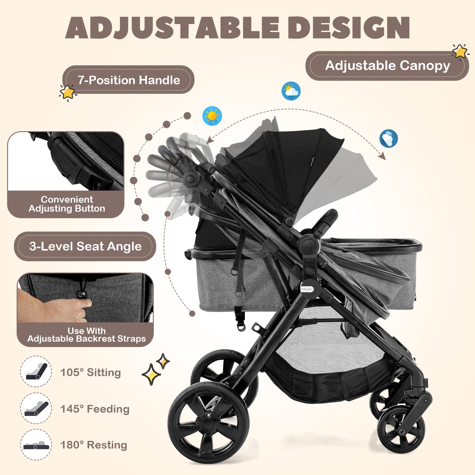 High Landscape Baby Stroller, Convertible Baby Pram - BABY JOY AU
