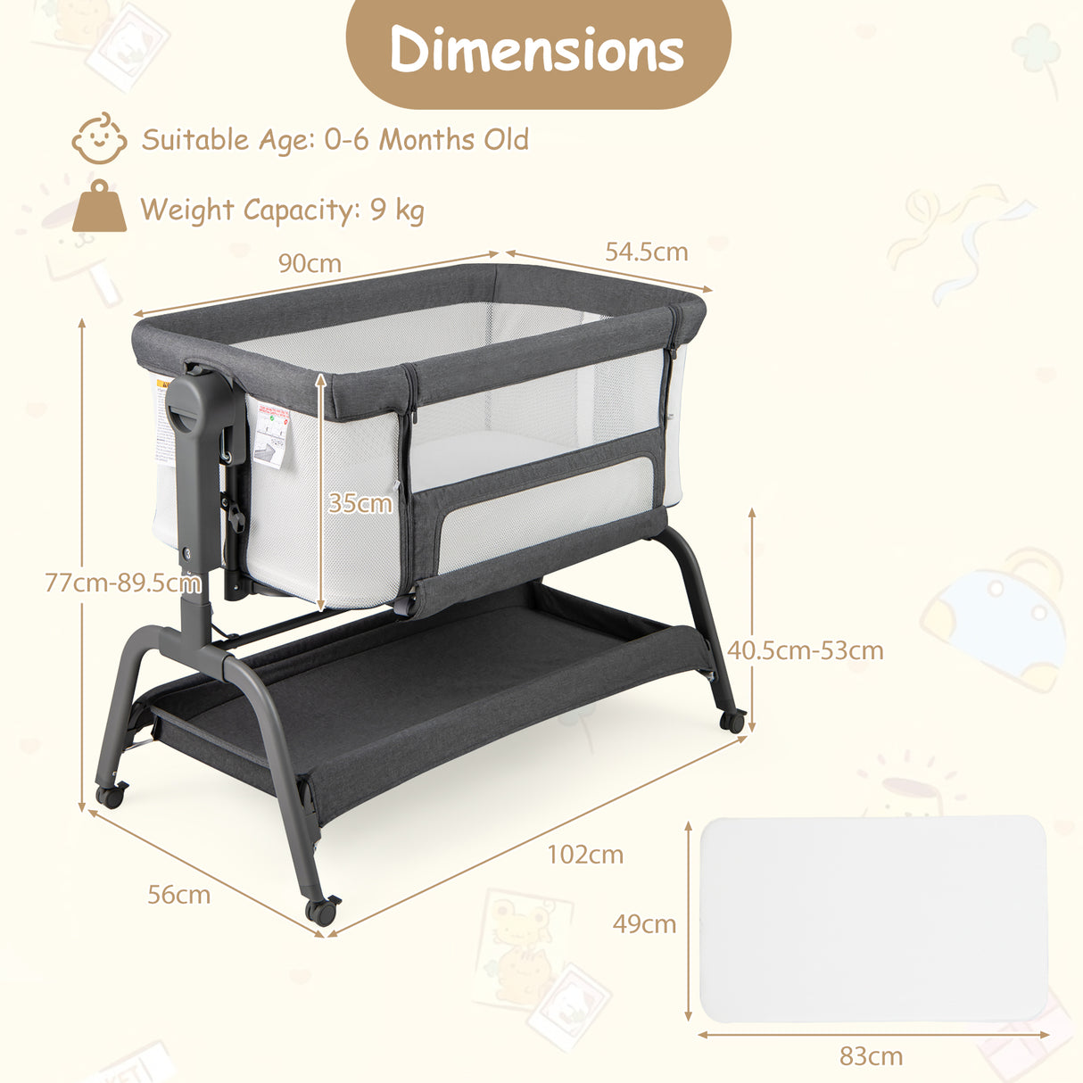 BABY JOY 4 in 1 Rocking Baby Bassinet, Newborn Infant Bedside Sleeper