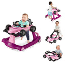 Pink and purple baby walker with multiple views on a white background