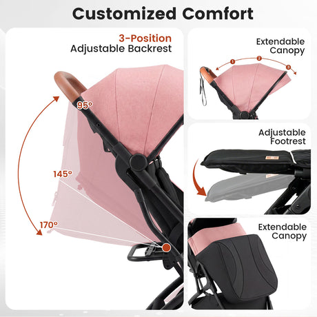 Lightweight Baby Stroller with Adjustable Backrest and Footmuff