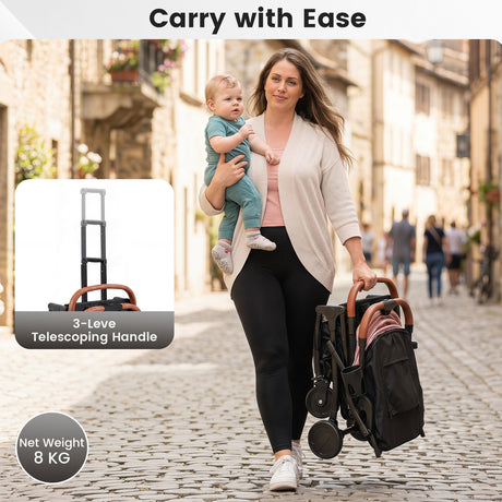 Lightweight Baby Stroller with Adjustable Backrest and Footmuff