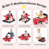 6-in-1 Baby Walker, Foldable Push Walker with Adjustable Height & Speed, Padded Seat