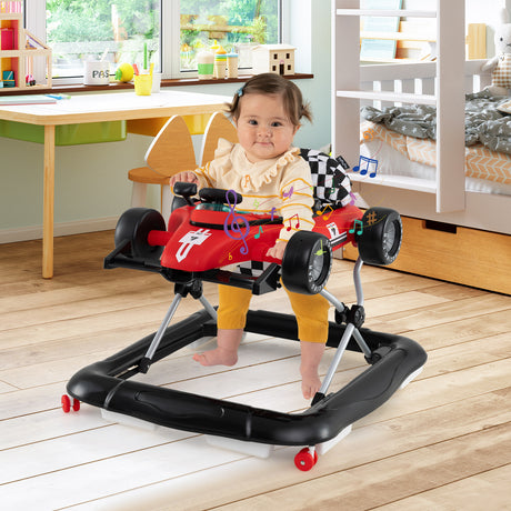 4-in-1 Baby Push Walker, Activity Center w/ 3-Level Adjustable Height, Padded Seat Steering Wheel & Music Box