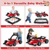 4-in-1 Baby Push Walker, Activity Center w/ 3-Level Adjustable Height, Padded Seat Steering Wheel & Music Box