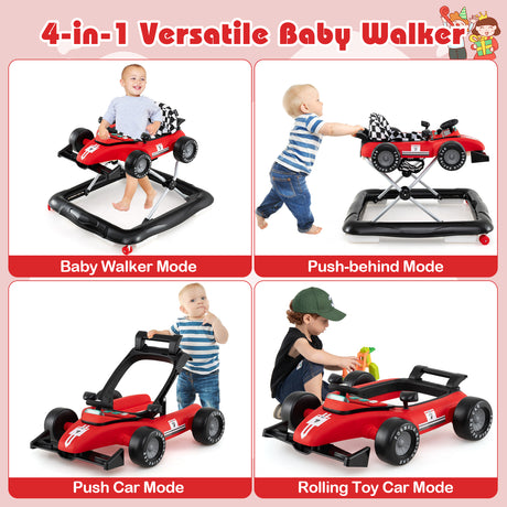 4-in-1 Baby Push Walker, Activity Center w/ 3-Level Adjustable Height, Padded Seat Steering Wheel & Music Box