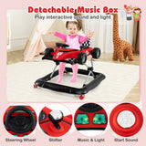 4-in-1 Baby Push Walker, Activity Center w/ 3-Level Adjustable Height, Padded Seat Steering Wheel & Music Box