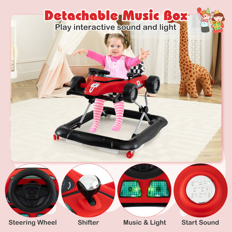 4-in-1 Baby Push Walker, Activity Center w/ 3-Level Adjustable Height, Padded Seat Steering Wheel & Music Box