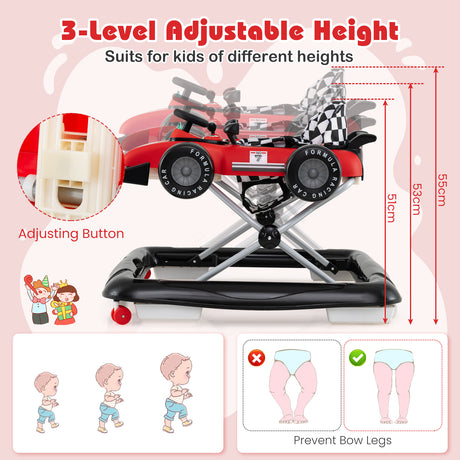 4-in-1 Baby Push Walker, Activity Center w/ 3-Level Adjustable Height, Padded Seat Steering Wheel & Music Box