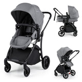 2-in-1 Foldable Baby Stroller with Reversible Seat and Adjustable Backrest