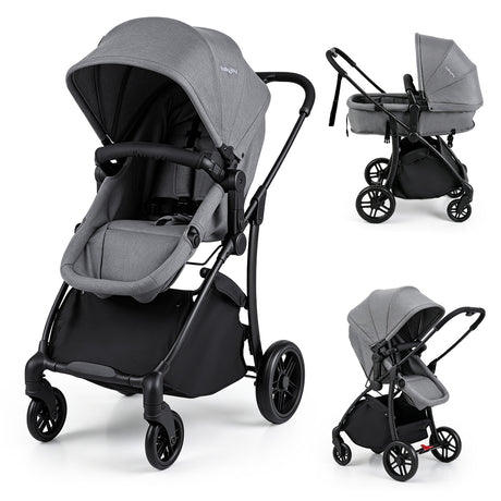 2-in-1 Foldable Baby Stroller with Reversible Seat and Adjustable Backrest