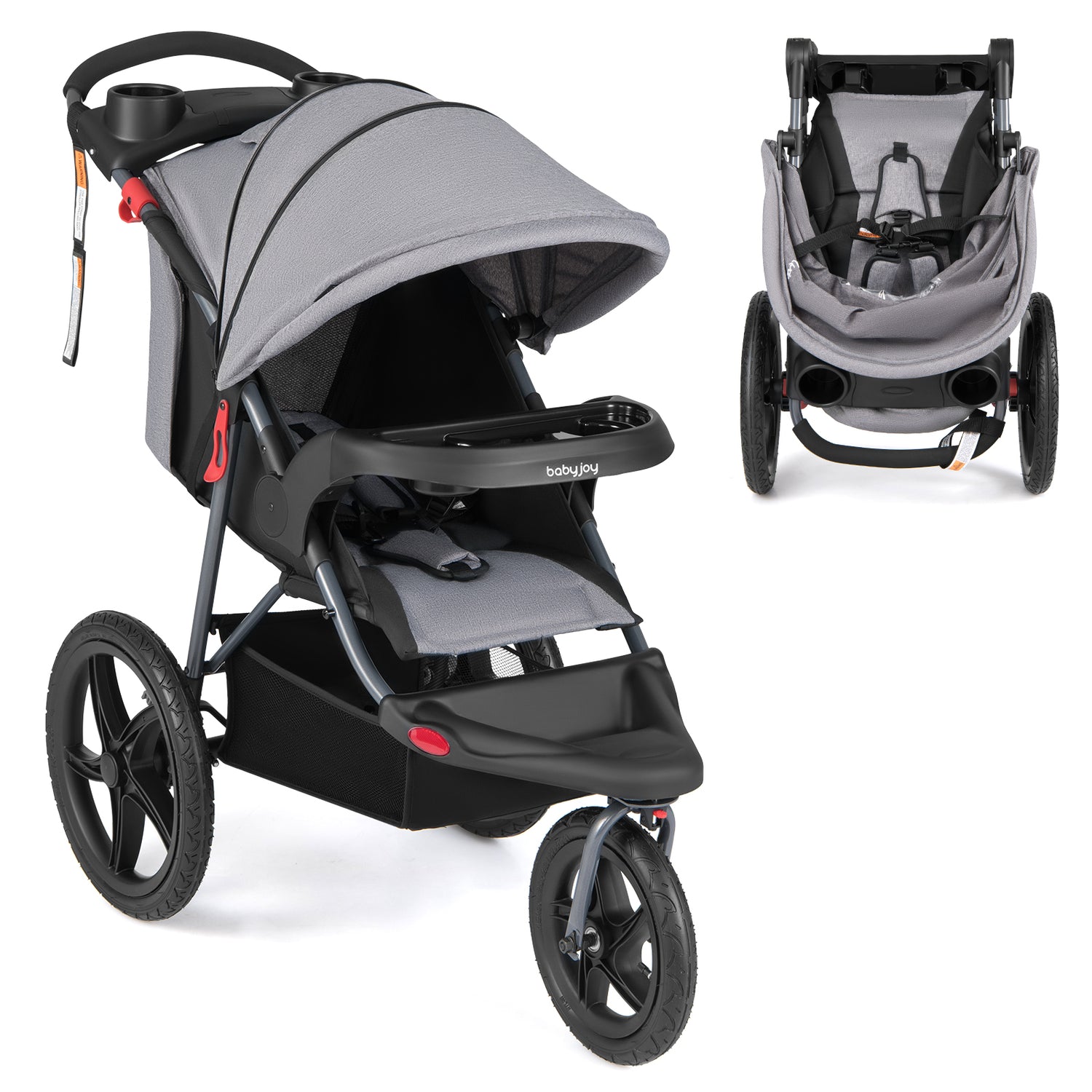 jogging stroller for adults Foldable Jogger with Adjustable Canopy and Detachable Tray – Babyjoy