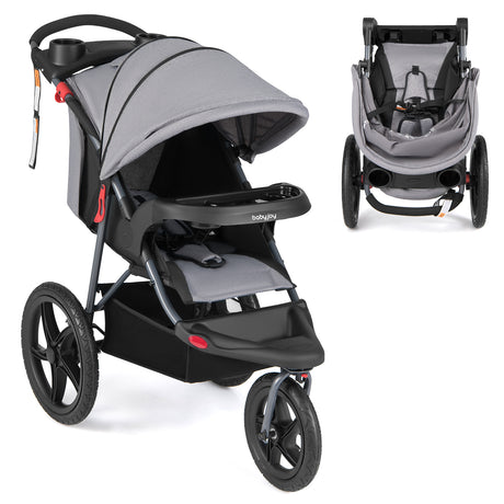 Foldable Jogger with Adjustable Canopy and Detachable Tray