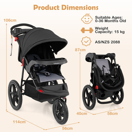 Foldable Jogger with Adjustable Canopy and Detachable Tray